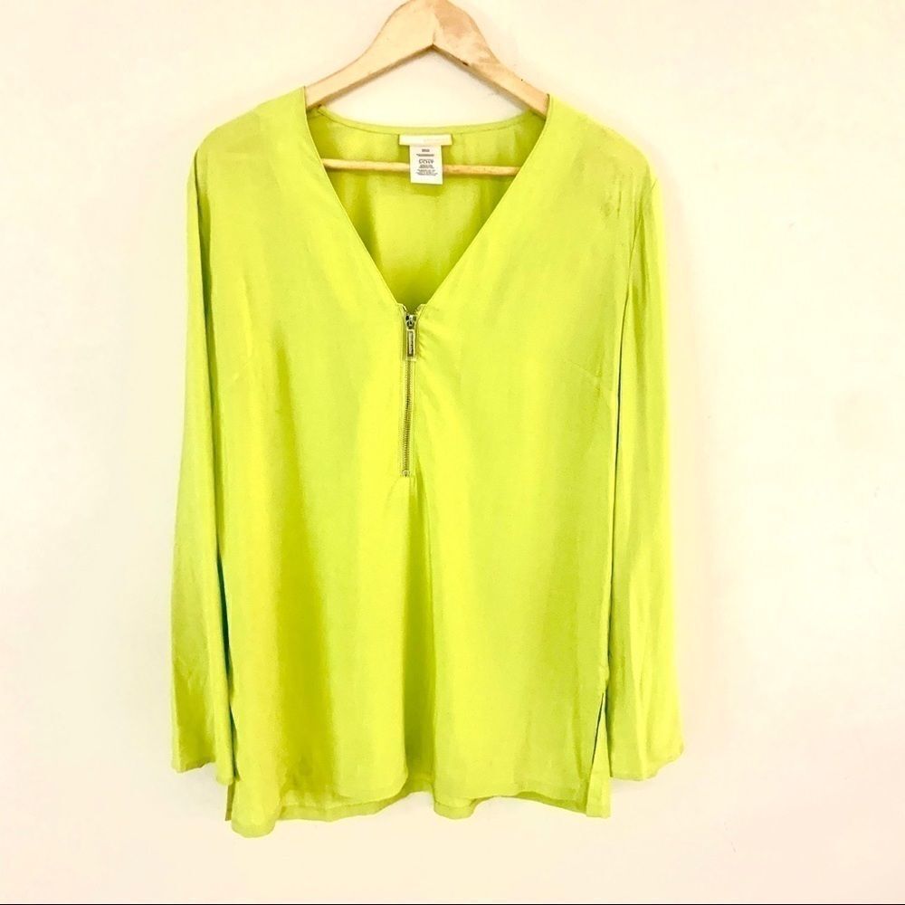 NWT MICHEAL KORS LIME GREEN ZIP FRONT TUNIC TOP
